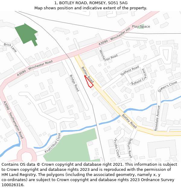 1, BOTLEY ROAD, ROMSEY, SO51 5AG: Location map and indicative extent of plot