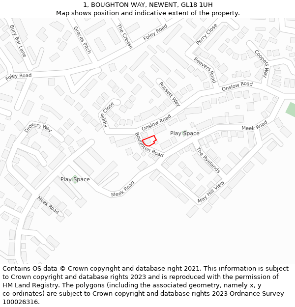 1, BOUGHTON WAY, NEWENT, GL18 1UH: Location map and indicative extent of plot