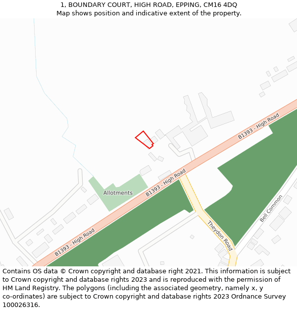 1, BOUNDARY COURT, HIGH ROAD, EPPING, CM16 4DQ: Location map and indicative extent of plot