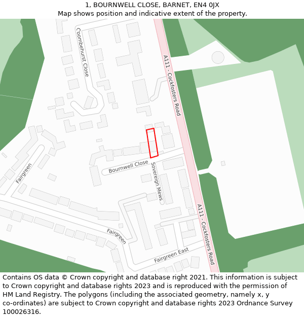 1, BOURNWELL CLOSE, BARNET, EN4 0JX: Location map and indicative extent of plot
