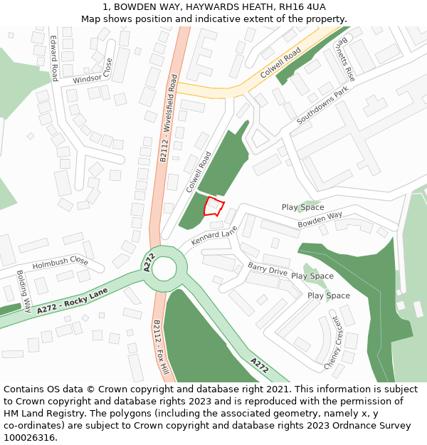 1, BOWDEN WAY, HAYWARDS HEATH, RH16 4UA: Location map and indicative extent of plot