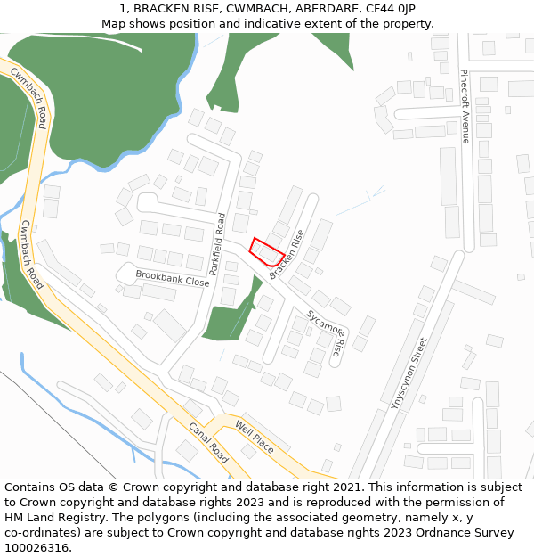 1, BRACKEN RISE, CWMBACH, ABERDARE, CF44 0JP: Location map and indicative extent of plot