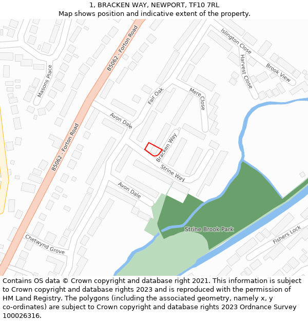 1, BRACKEN WAY, NEWPORT, TF10 7RL: Location map and indicative extent of plot