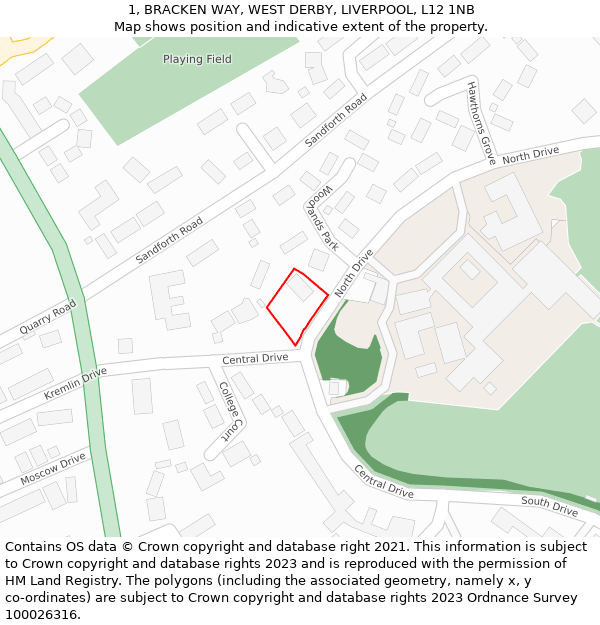 1, BRACKEN WAY, WEST DERBY, LIVERPOOL, L12 1NB: Location map and indicative extent of plot