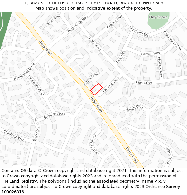 1, BRACKLEY FIELDS COTTAGES, HALSE ROAD, BRACKLEY, NN13 6EA: Location map and indicative extent of plot