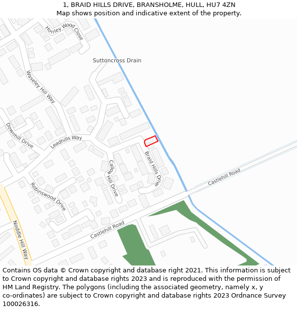 1, BRAID HILLS DRIVE, BRANSHOLME, HULL, HU7 4ZN: Location map and indicative extent of plot