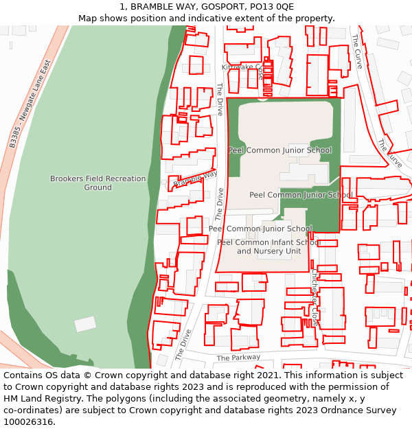 1, BRAMBLE WAY, GOSPORT, PO13 0QE: Location map and indicative extent of plot