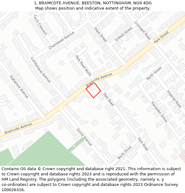 1, BRAMCOTE AVENUE, BEESTON, NOTTINGHAM, NG9 4DG: Location map and indicative extent of plot