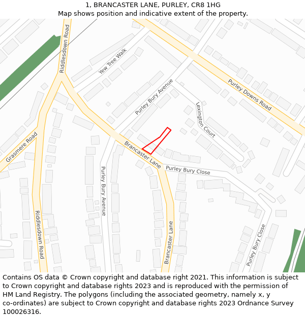 1, BRANCASTER LANE, PURLEY, CR8 1HG: Location map and indicative extent of plot
