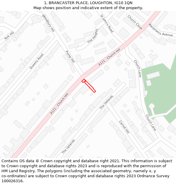 1, BRANCASTER PLACE, LOUGHTON, IG10 1QN: Location map and indicative extent of plot