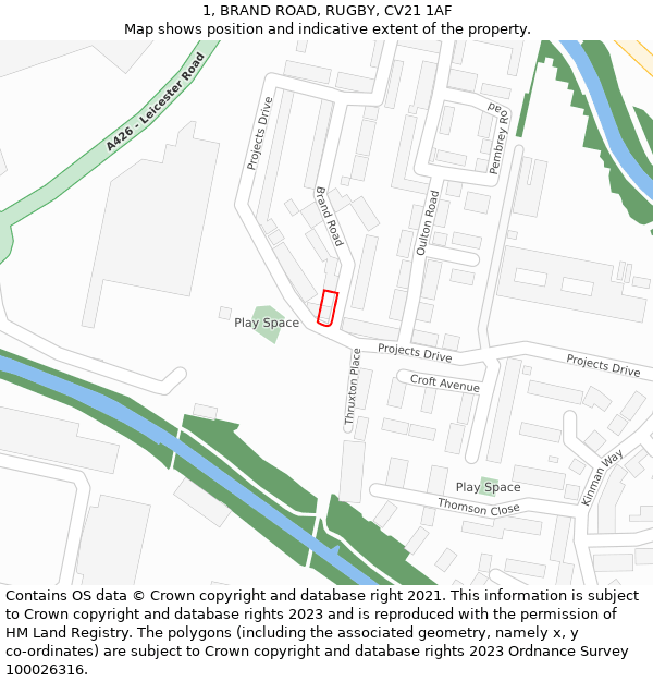 1, BRAND ROAD, RUGBY, CV21 1AF: Location map and indicative extent of plot