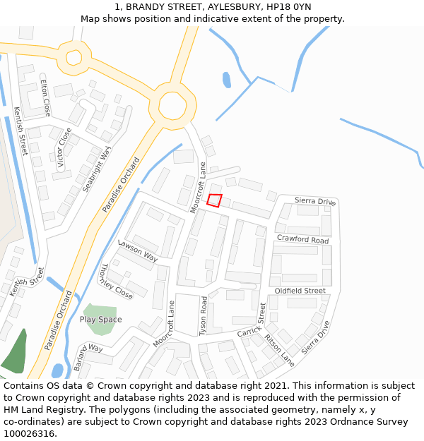 1, BRANDY STREET, AYLESBURY, HP18 0YN: Location map and indicative extent of plot