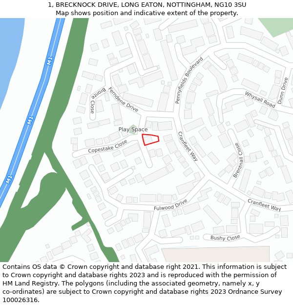 1, BRECKNOCK DRIVE, LONG EATON, NOTTINGHAM, NG10 3SU: Location map and indicative extent of plot