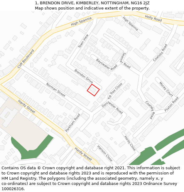 1, BRENDON DRIVE, KIMBERLEY, NOTTINGHAM, NG16 2JZ: Location map and indicative extent of plot