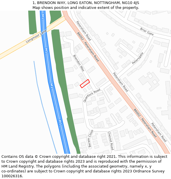 1, BRENDON WAY, LONG EATON, NOTTINGHAM, NG10 4JS: Location map and indicative extent of plot