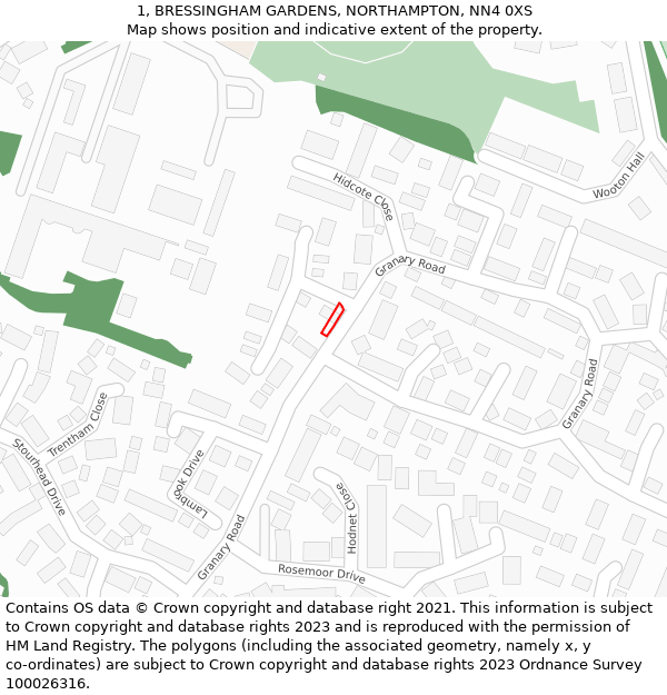 1, BRESSINGHAM GARDENS, NORTHAMPTON, NN4 0XS: Location map and indicative extent of plot