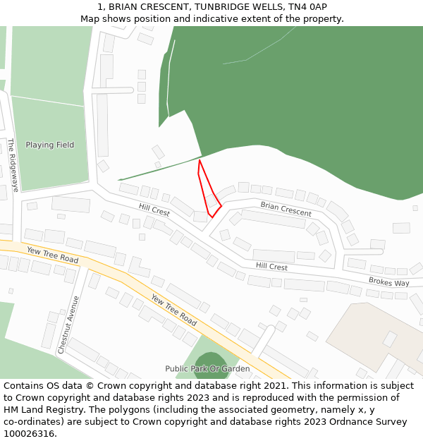 1, BRIAN CRESCENT, TUNBRIDGE WELLS, TN4 0AP: Location map and indicative extent of plot