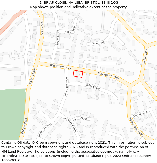 1, BRIAR CLOSE, NAILSEA, BRISTOL, BS48 1QG: Location map and indicative extent of plot