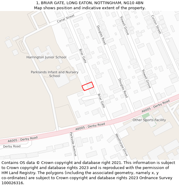1, BRIAR GATE, LONG EATON, NOTTINGHAM, NG10 4BN: Location map and indicative extent of plot