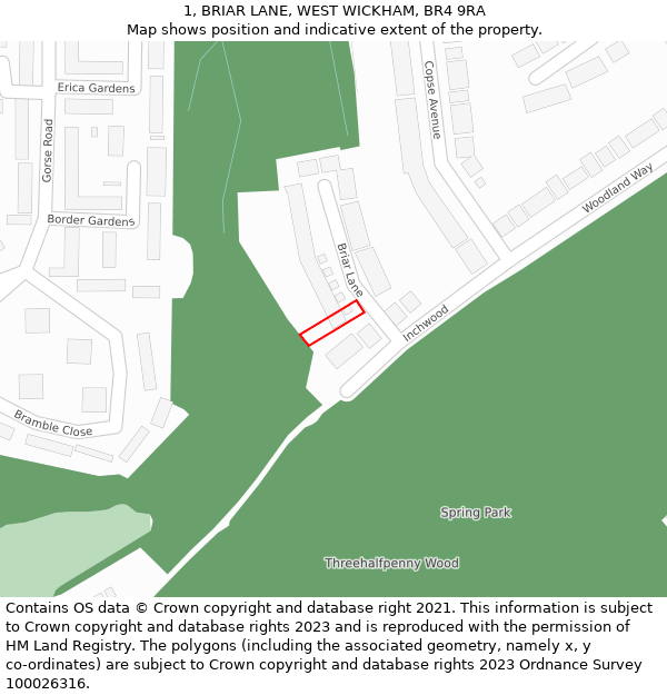 1, BRIAR LANE, WEST WICKHAM, BR4 9RA: Location map and indicative extent of plot