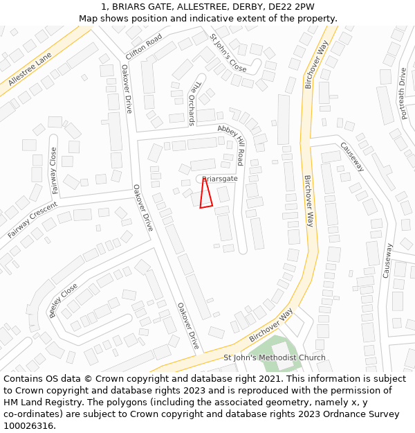 1, BRIARS GATE, ALLESTREE, DERBY, DE22 2PW: Location map and indicative extent of plot