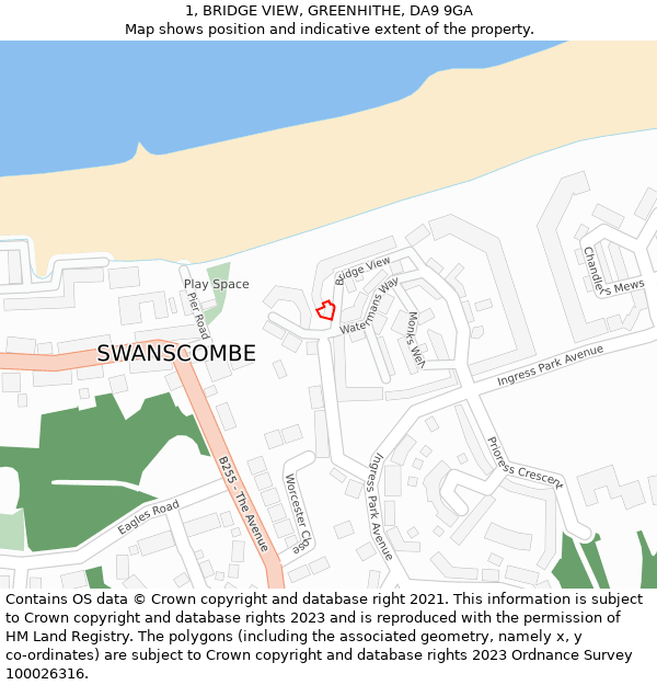 1, BRIDGE VIEW, GREENHITHE, DA9 9GA: Location map and indicative extent of plot