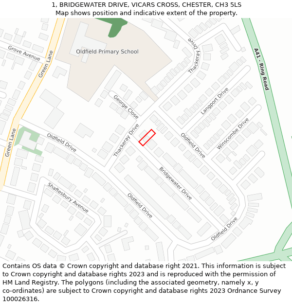 1, BRIDGEWATER DRIVE, VICARS CROSS, CHESTER, CH3 5LS: Location map and indicative extent of plot