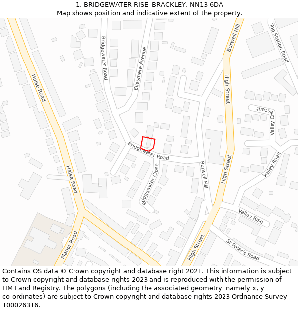 1, BRIDGEWATER RISE, BRACKLEY, NN13 6DA: Location map and indicative extent of plot
