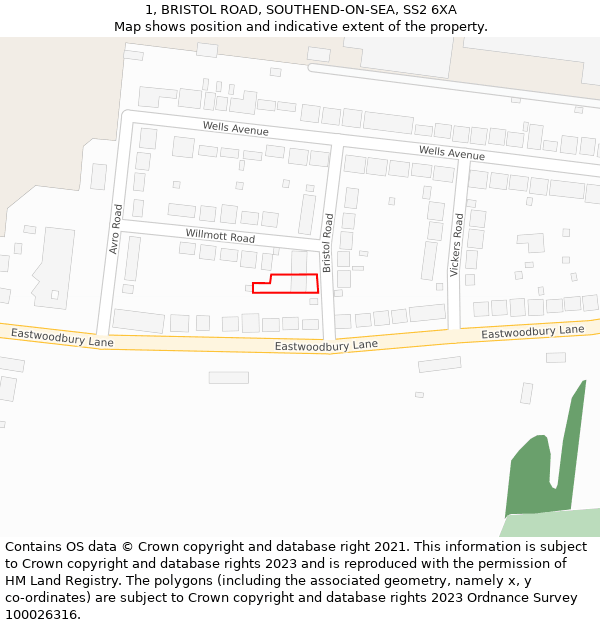 1, BRISTOL ROAD, SOUTHEND-ON-SEA, SS2 6XA: Location map and indicative extent of plot