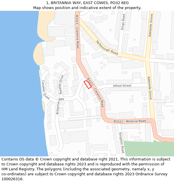 1, BRITANNIA WAY, EAST COWES, PO32 6EG: Location map and indicative extent of plot