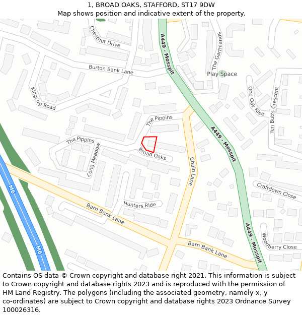 1, BROAD OAKS, STAFFORD, ST17 9DW: Location map and indicative extent of plot