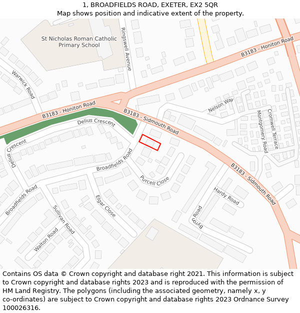 1, BROADFIELDS ROAD, EXETER, EX2 5QR: Location map and indicative extent of plot