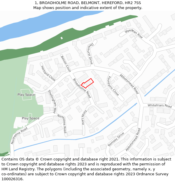 1, BROADHOLME ROAD, BELMONT, HEREFORD, HR2 7SS: Location map and indicative extent of plot
