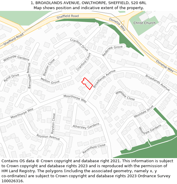 1, BROADLANDS AVENUE, OWLTHORPE, SHEFFIELD, S20 6RL: Location map and indicative extent of plot
