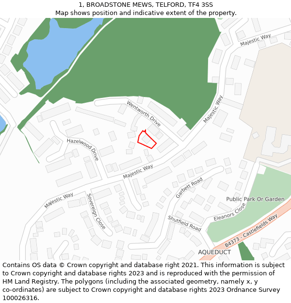 1, BROADSTONE MEWS, TELFORD, TF4 3SS: Location map and indicative extent of plot