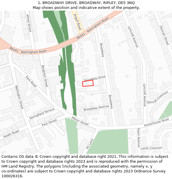 1, BROADWAY DRIVE, BROADWAY, RIPLEY, DE5 3NQ: Location map and indicative extent of plot