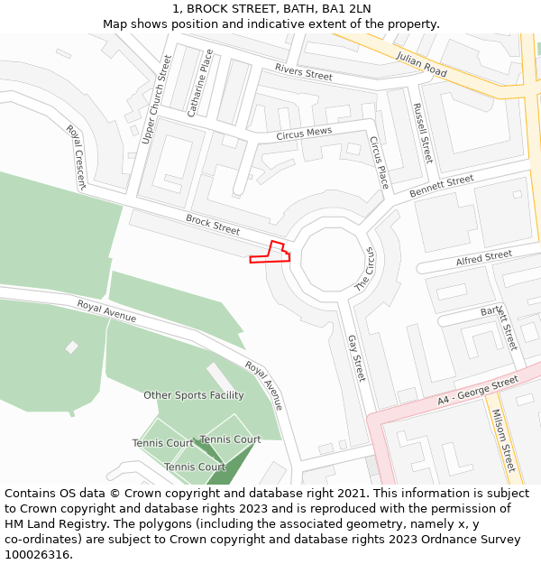 1, BROCK STREET, BATH, BA1 2LN: Location map and indicative extent of plot