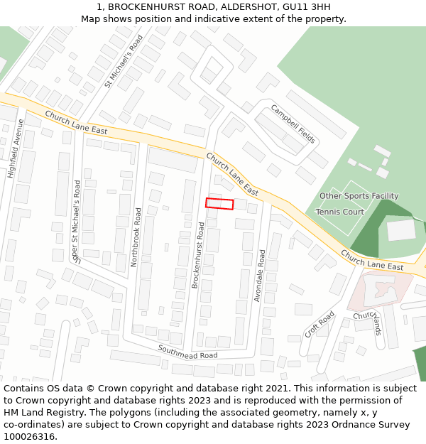 1, BROCKENHURST ROAD, ALDERSHOT, GU11 3HH: Location map and indicative extent of plot