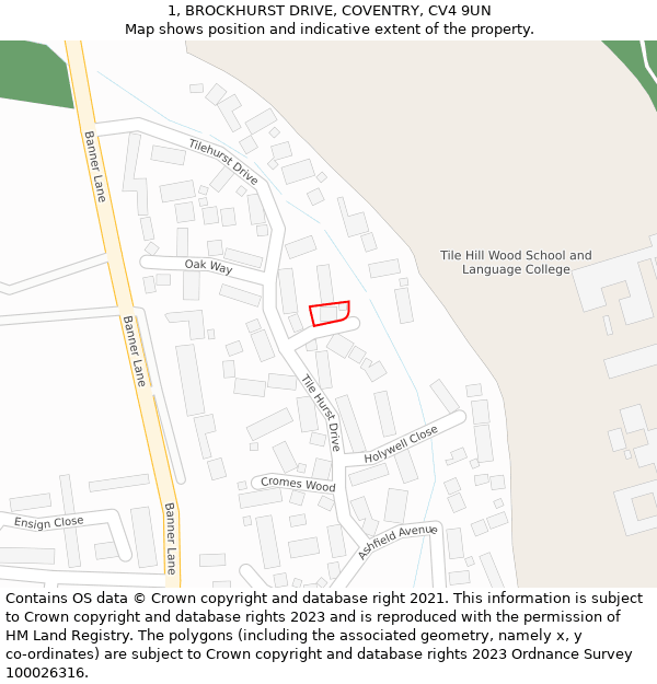 1, BROCKHURST DRIVE, COVENTRY, CV4 9UN: Location map and indicative extent of plot