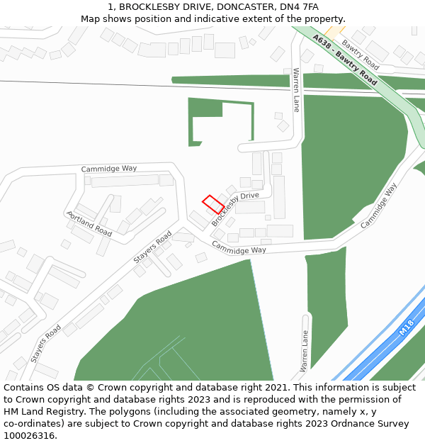 1, BROCKLESBY DRIVE, DONCASTER, DN4 7FA: Location map and indicative extent of plot