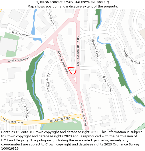 1, BROMSGROVE ROAD, HALESOWEN, B63 3JQ: Location map and indicative extent of plot