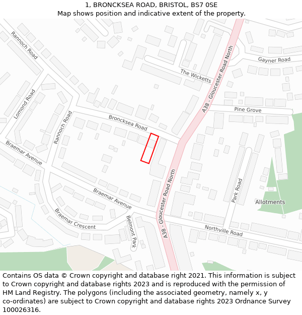 1, BRONCKSEA ROAD, BRISTOL, BS7 0SE: Location map and indicative extent of plot