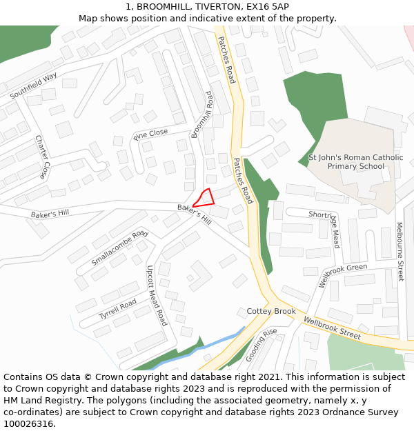 1, BROOMHILL, TIVERTON, EX16 5AP: Location map and indicative extent of plot