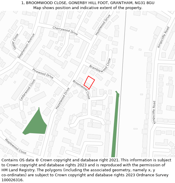 1, BROOMWOOD CLOSE, GONERBY HILL FOOT, GRANTHAM, NG31 8GU: Location map and indicative extent of plot