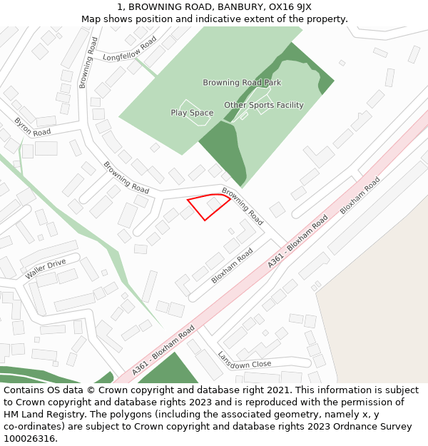 1, BROWNING ROAD, BANBURY, OX16 9JX: Location map and indicative extent of plot