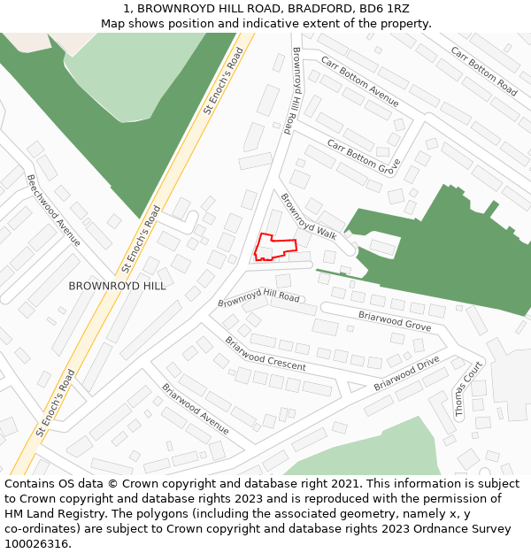 1, BROWNROYD HILL ROAD, BRADFORD, BD6 1RZ: Location map and indicative extent of plot