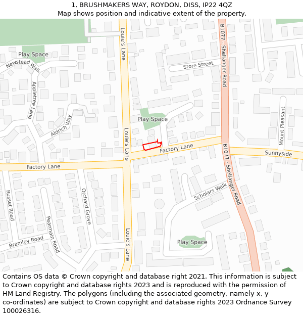 1, BRUSHMAKERS WAY, ROYDON, DISS, IP22 4QZ: Location map and indicative extent of plot