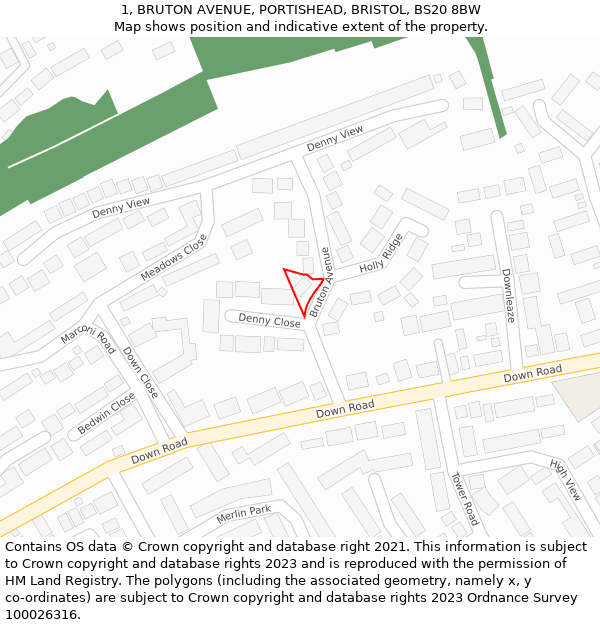 1, BRUTON AVENUE, PORTISHEAD, BRISTOL, BS20 8BW: Location map and indicative extent of plot