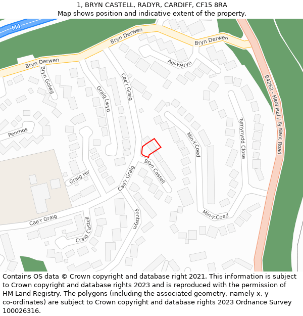 1, BRYN CASTELL, RADYR, CARDIFF, CF15 8RA: Location map and indicative extent of plot