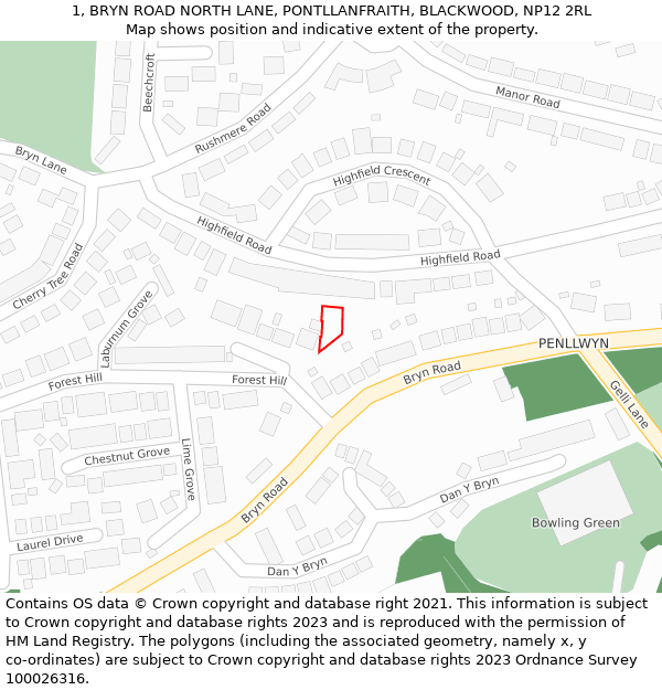 1, BRYN ROAD NORTH LANE, PONTLLANFRAITH, BLACKWOOD, NP12 2RL: Location map and indicative extent of plot